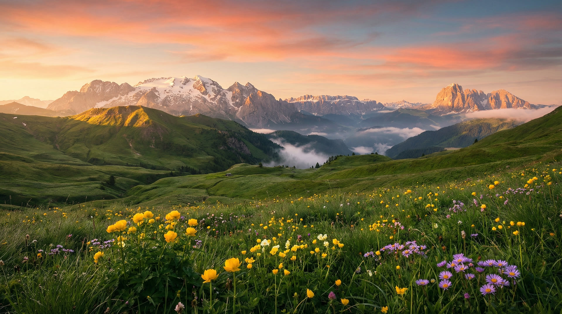 Sonnenaufgang über den Südtiroler Dolomiten