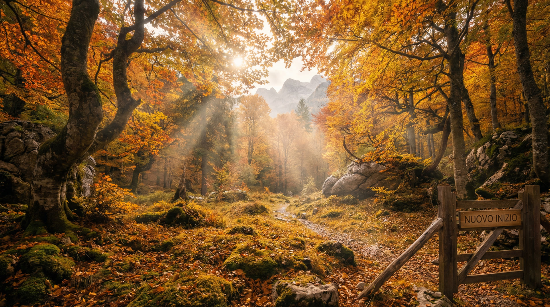 Herbstlicher Waldweg in den Alpen